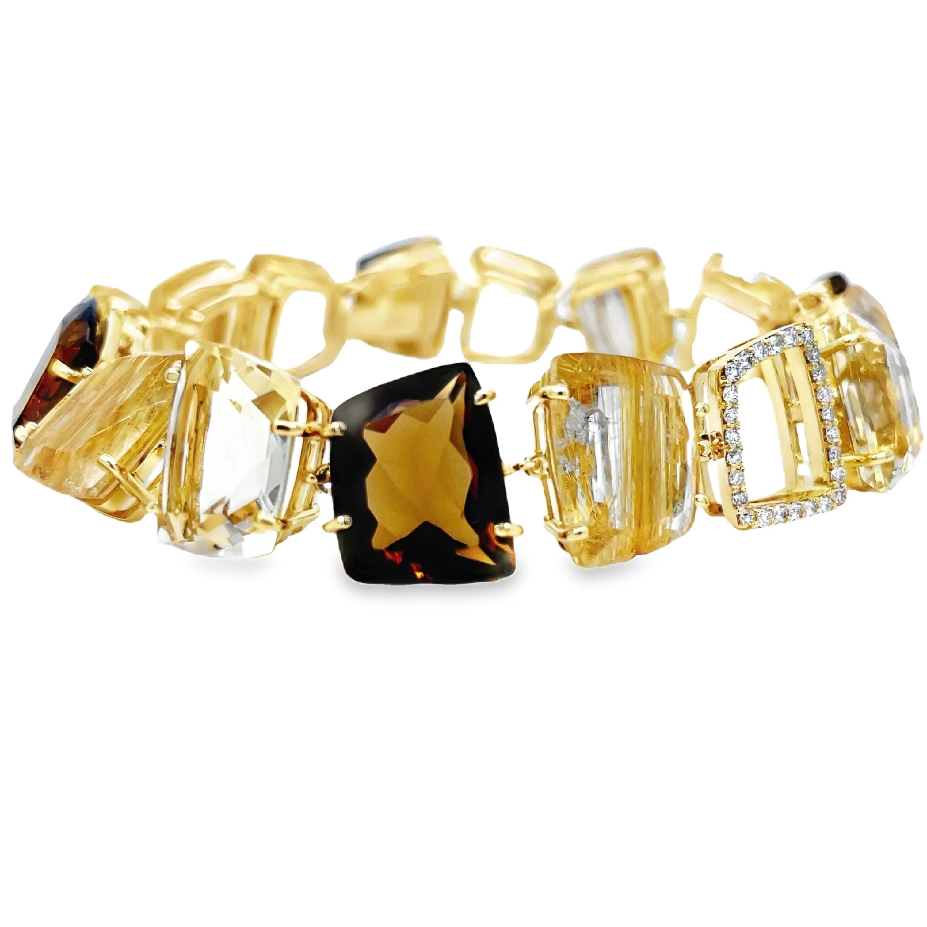 Ritulated Quartz, Citrine and Whisky Citrine & Diamond bracelet