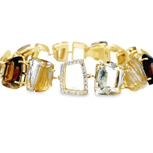 Ritulated Quartz, Citrine and Whisky Citrine & Diamond bracelet