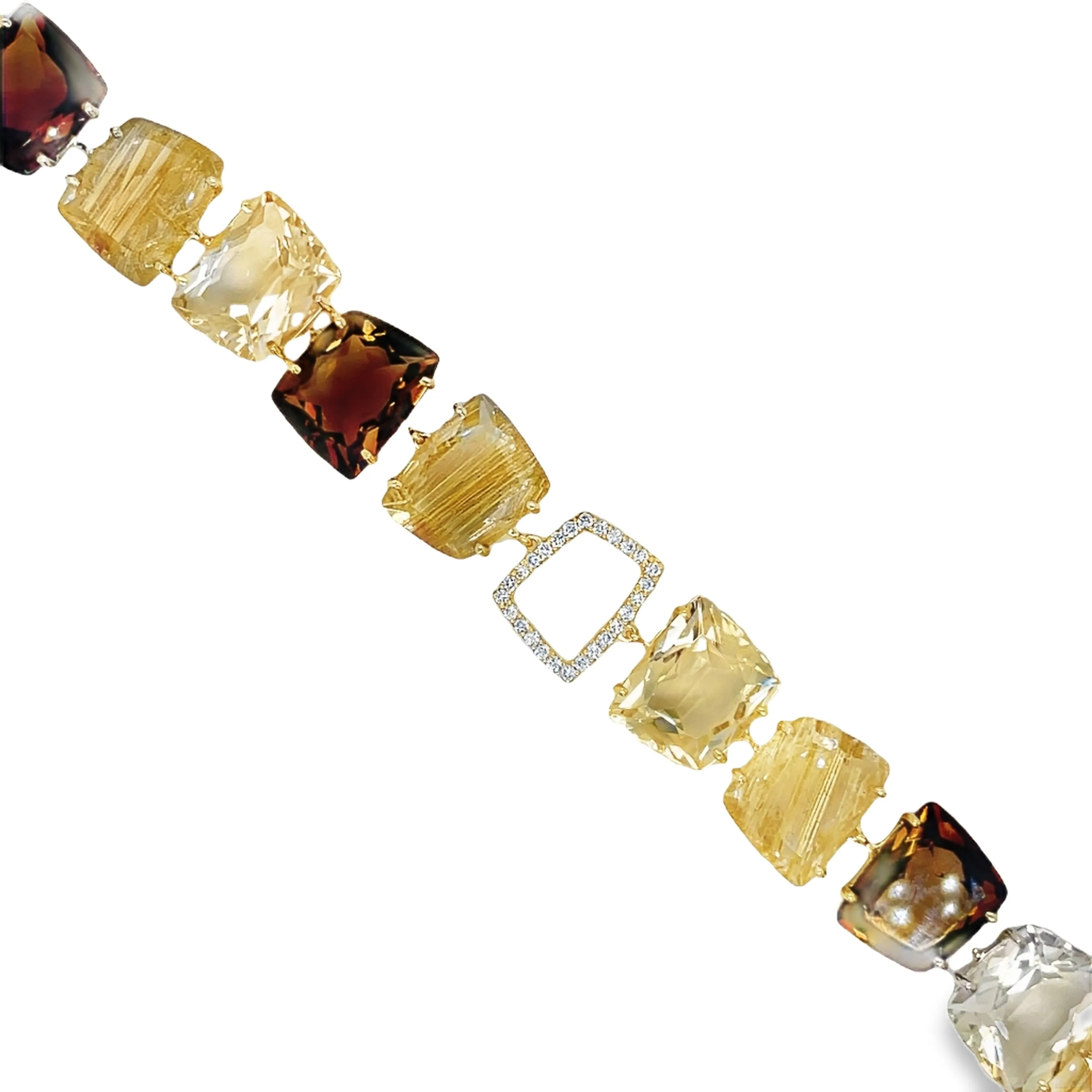 Ritulated Quartz, Citrine and Whisky Citrine & Diamond bracelet