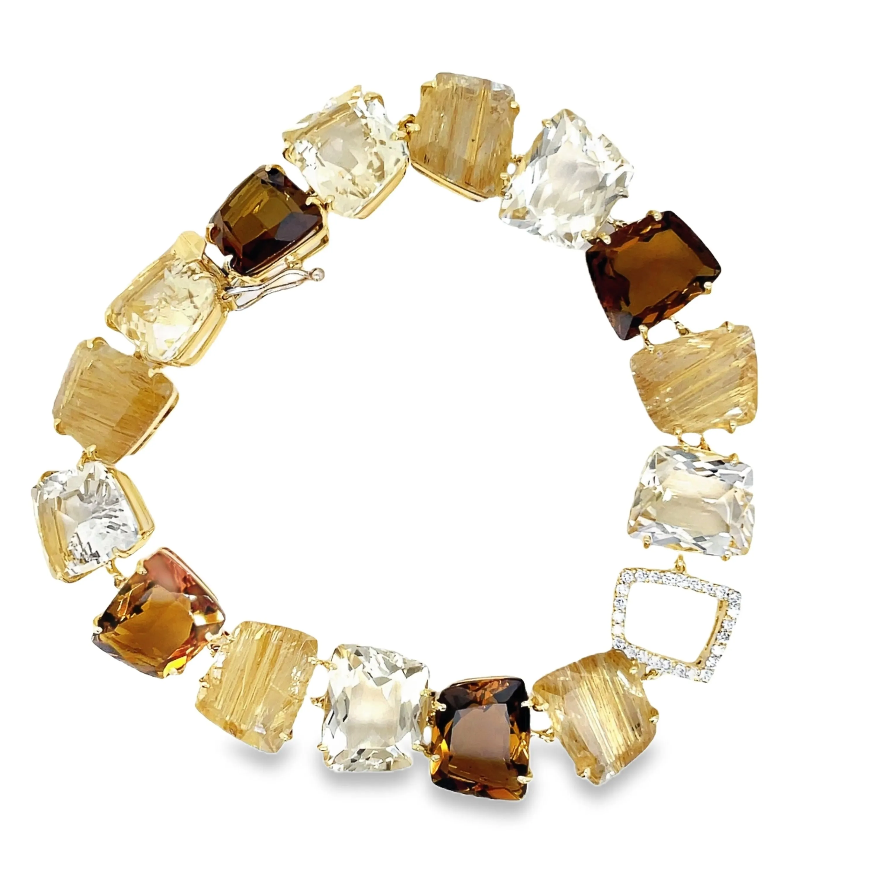 Ritulated Quartz, Citrine and Whisky Citrine & Diamond bracelet