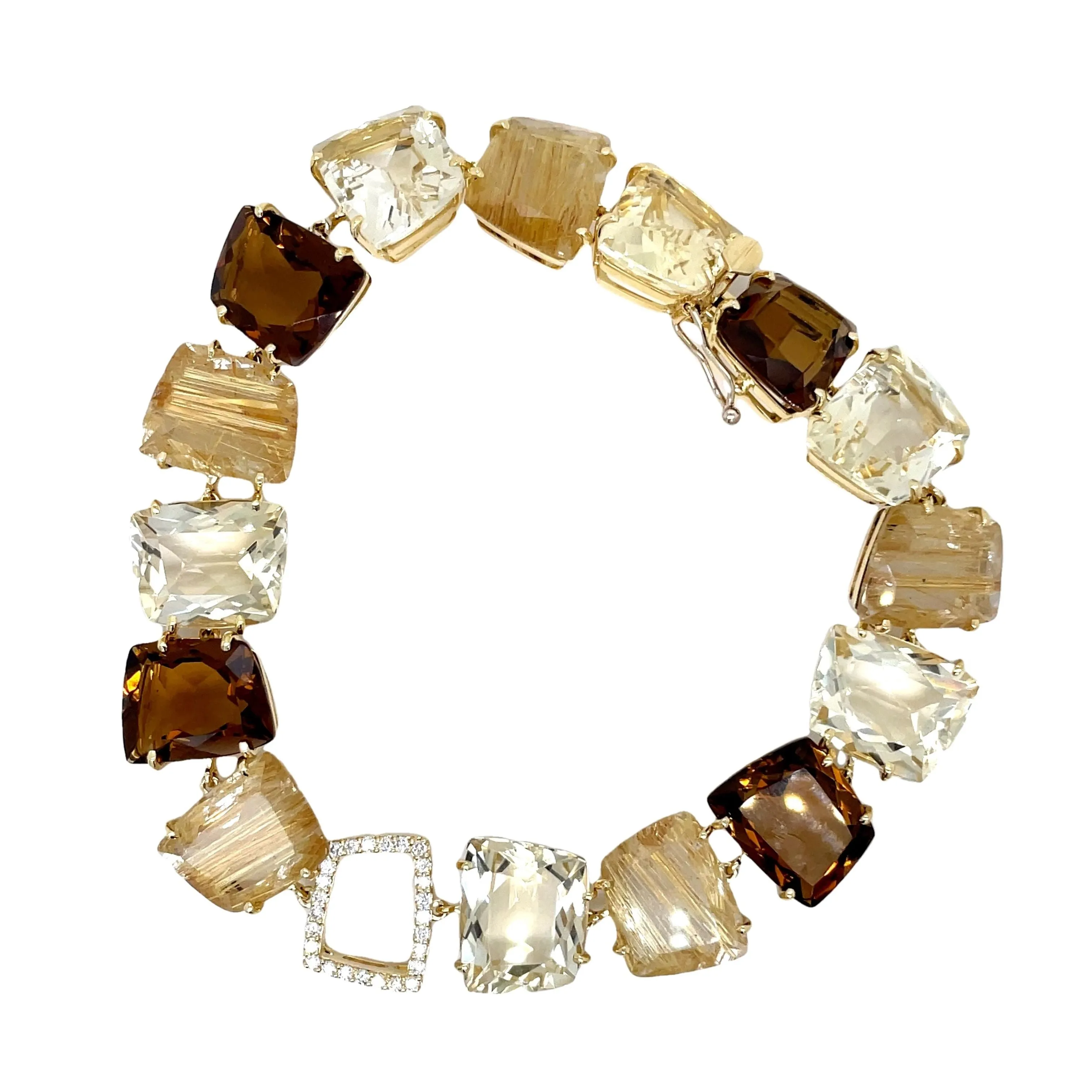 Ritulated Quartz, Citrine and Whisky Citrine & Diamond bracelet