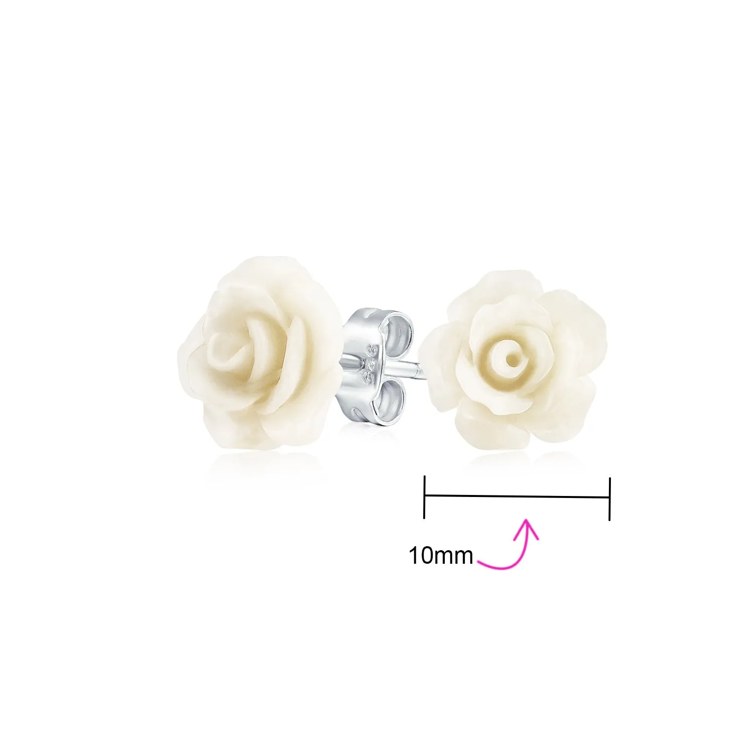 Romantic 3D Carved Rose Flower Post Stud Earrings in Various Colors, 10MM Lightweight