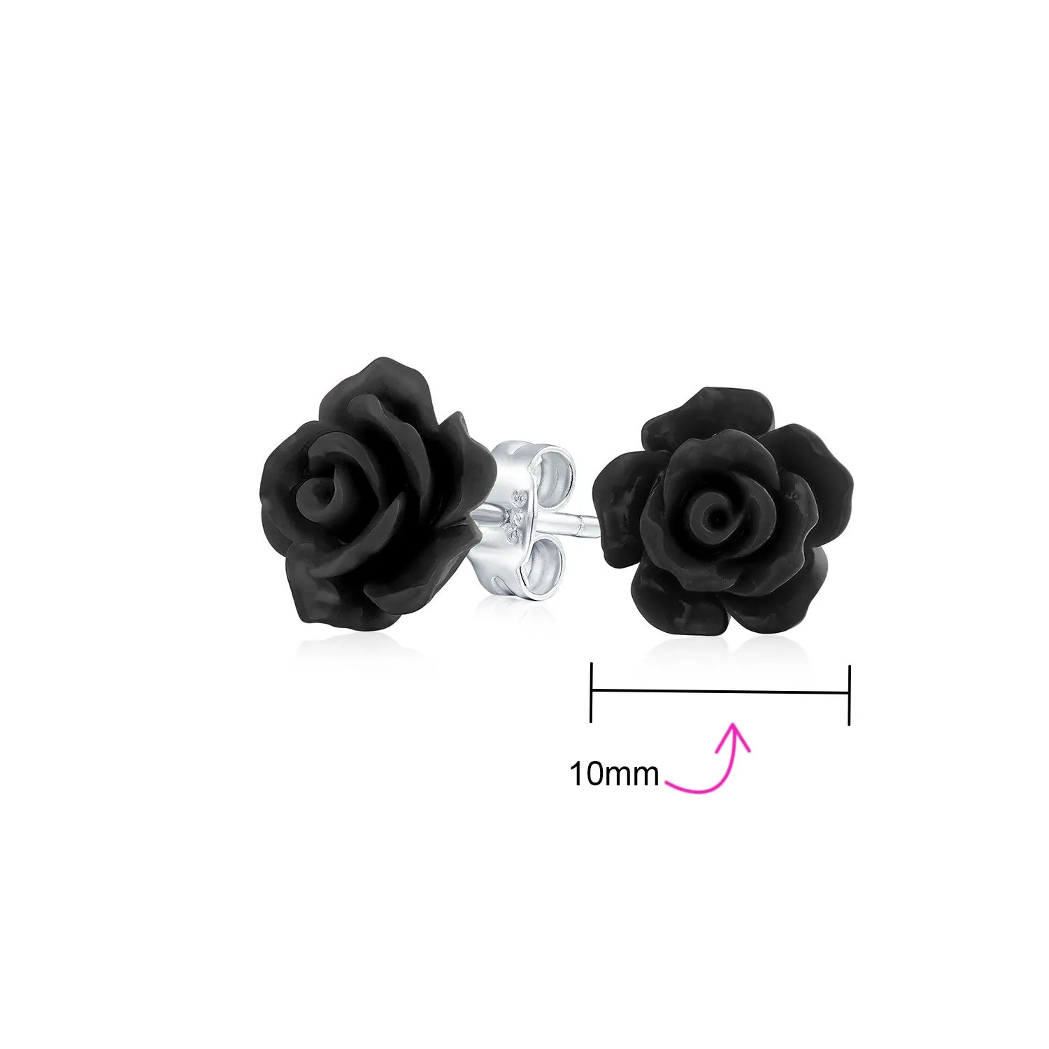 Romantic 3D Carved Rose Flower Post Stud Earrings in Various Colors, 10MM Lightweight