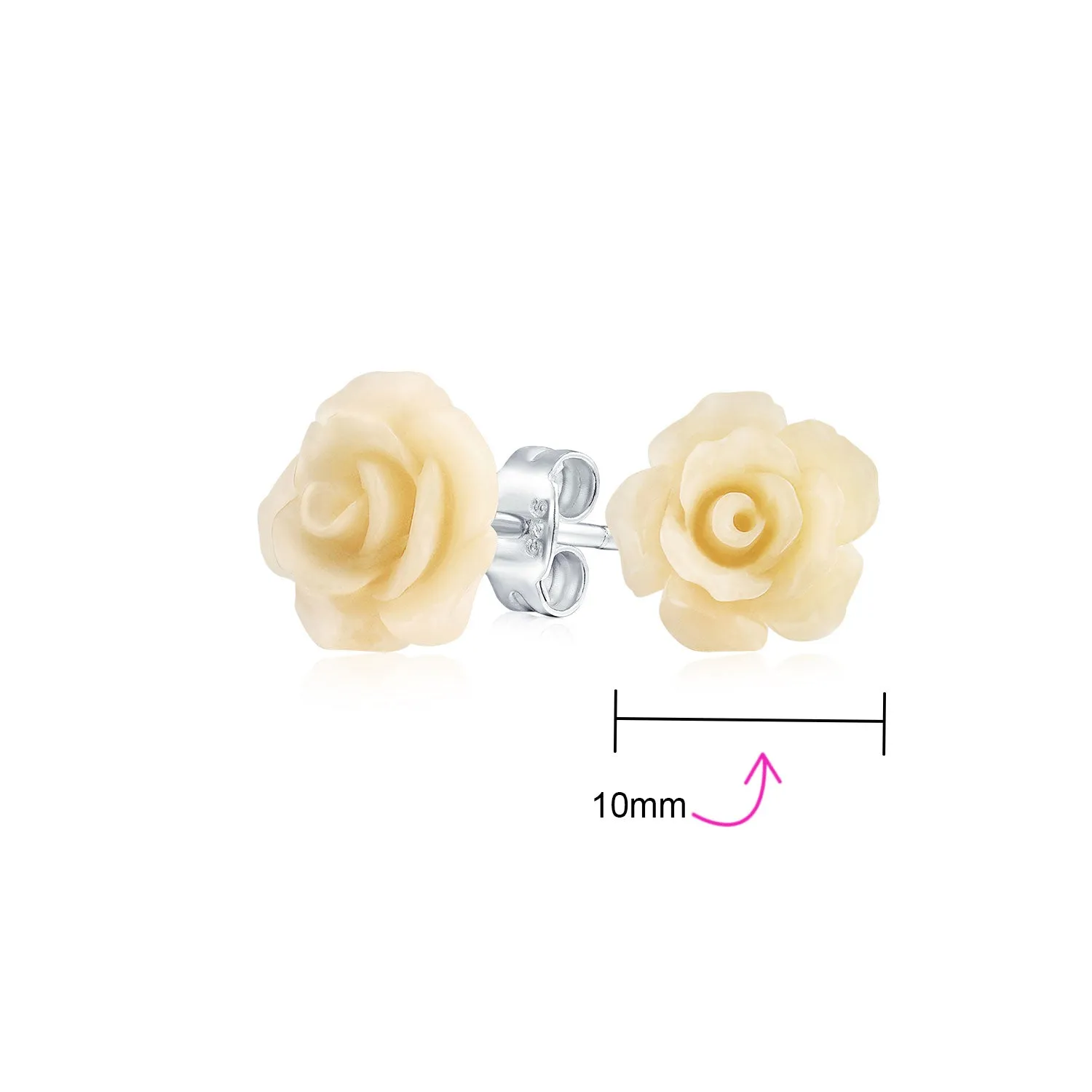 Romantic 3D Carved Rose Flower Post Stud Earrings in Various Colors, 10MM Lightweight