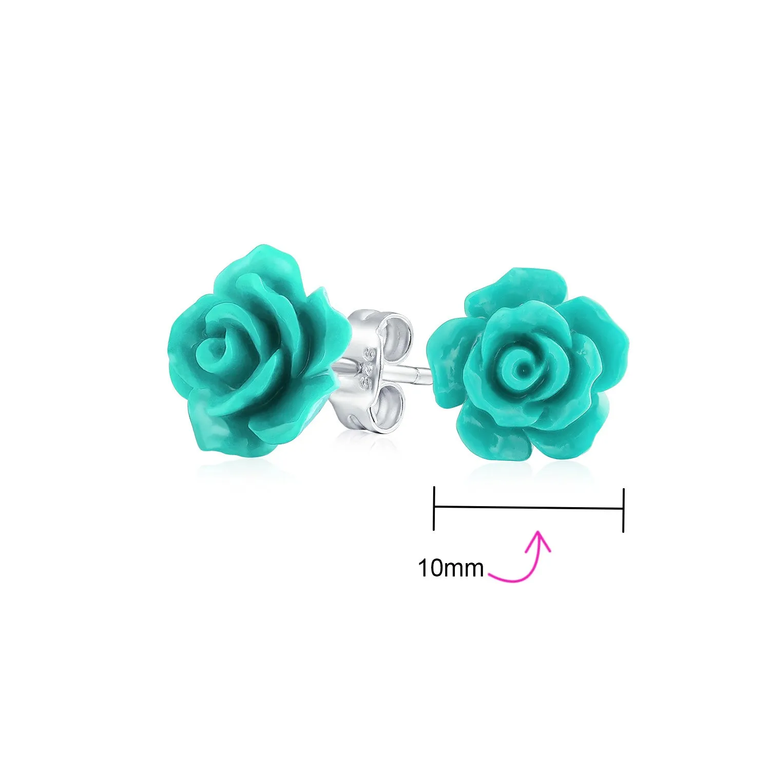 Romantic 3D Carved Rose Flower Post Stud Earrings in Various Colors, 10MM Lightweight