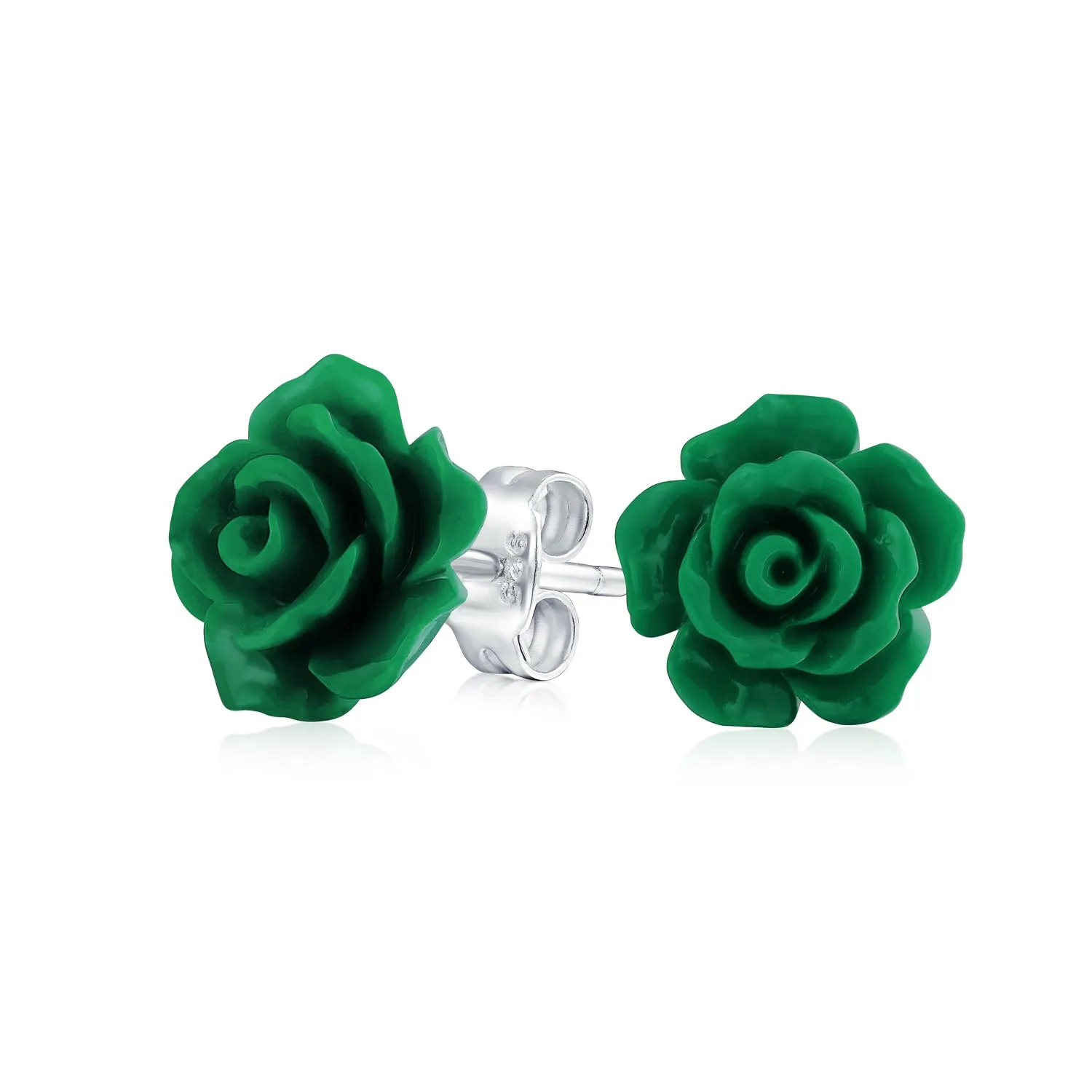 Romantic 3D Carved Rose Flower Post Stud Earrings in Various Colors, 10MM Lightweight