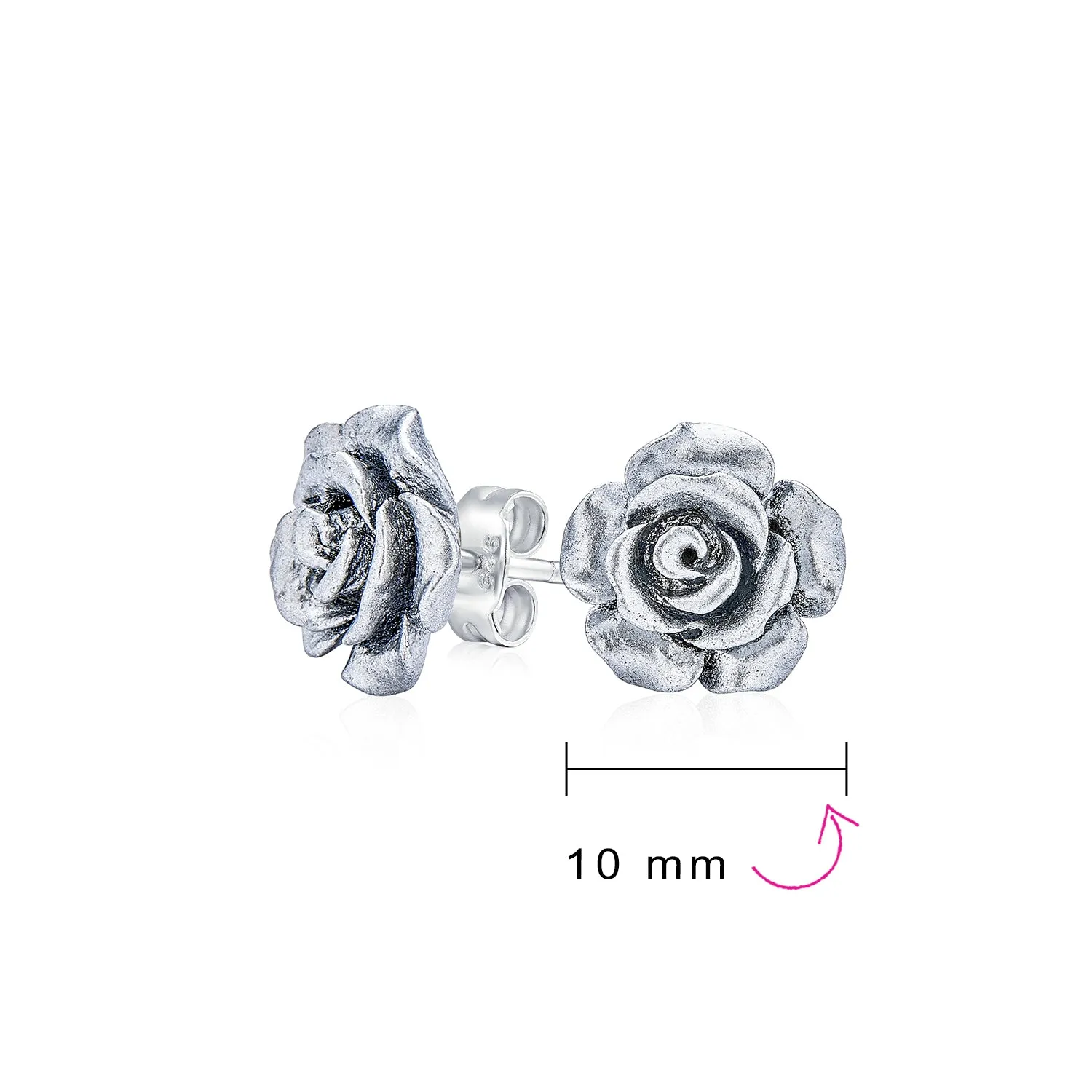 Romantic 3D Carved Rose Flower Post Stud Earrings in Various Colors, 10MM Lightweight