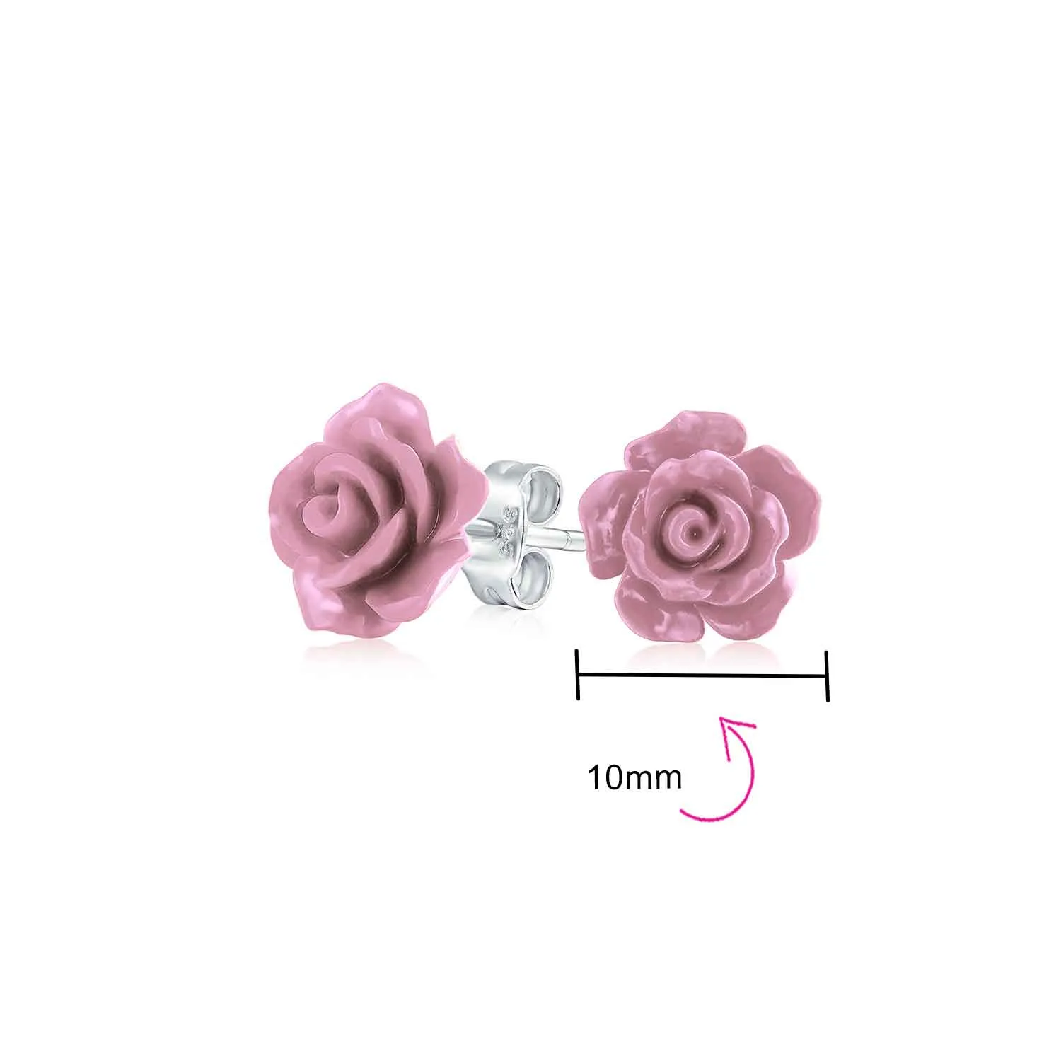 Romantic 3D Carved Rose Flower Post Stud Earrings in Various Colors, 10MM Lightweight