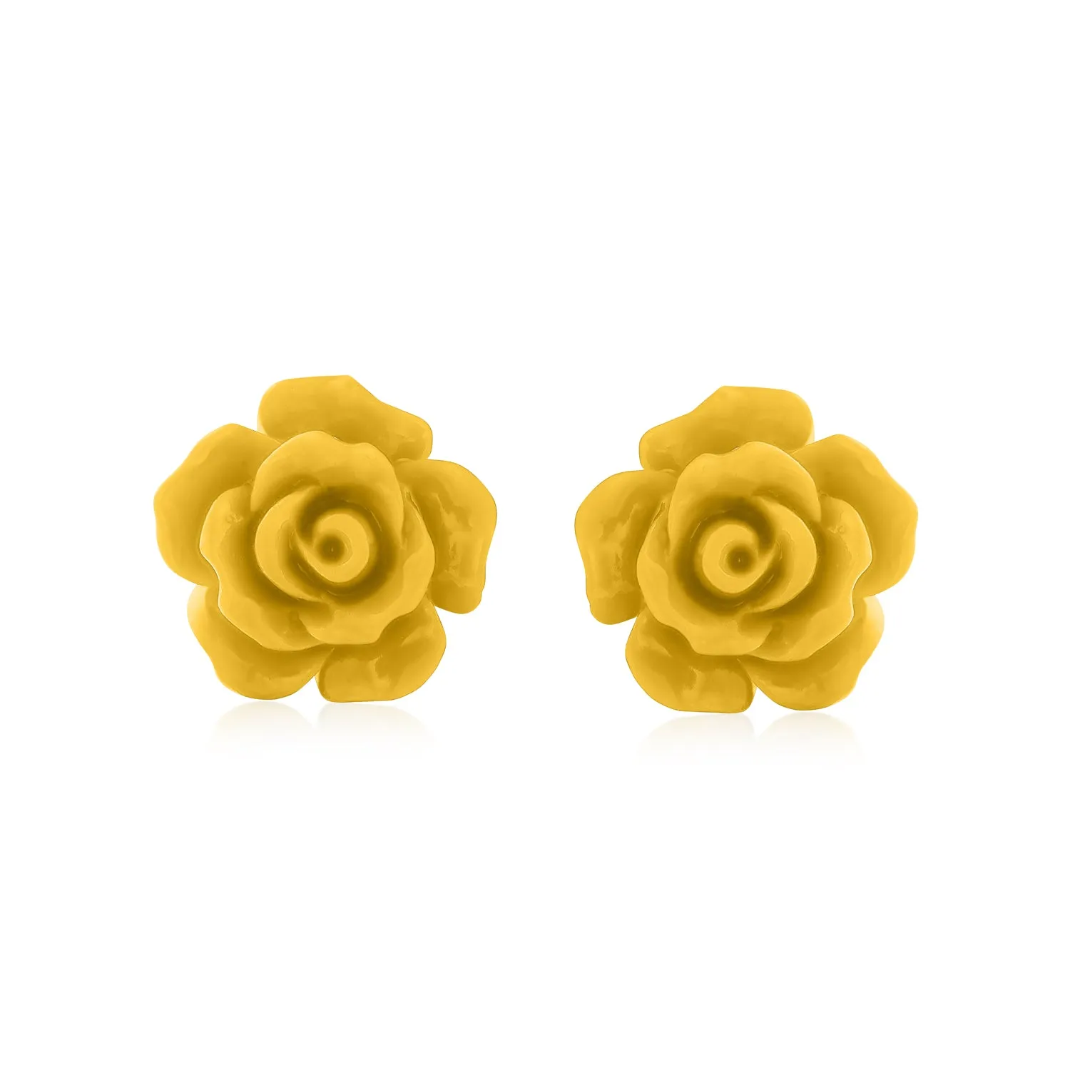 Romantic 3D Carved Rose Flower Post Stud Earrings in Various Colors, 10MM Lightweight