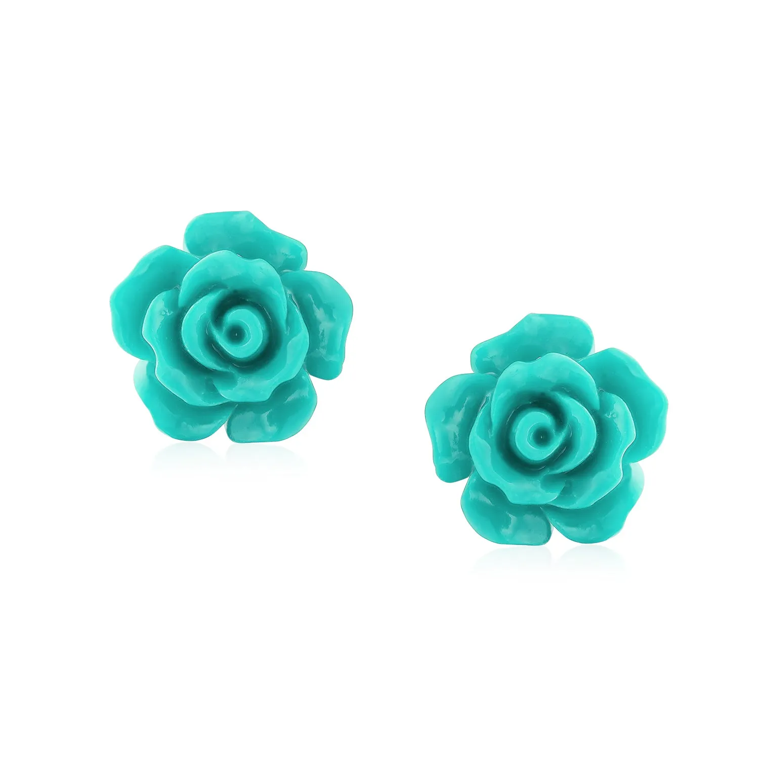 Romantic 3D Carved Rose Flower Post Stud Earrings in Various Colors, 10MM Lightweight