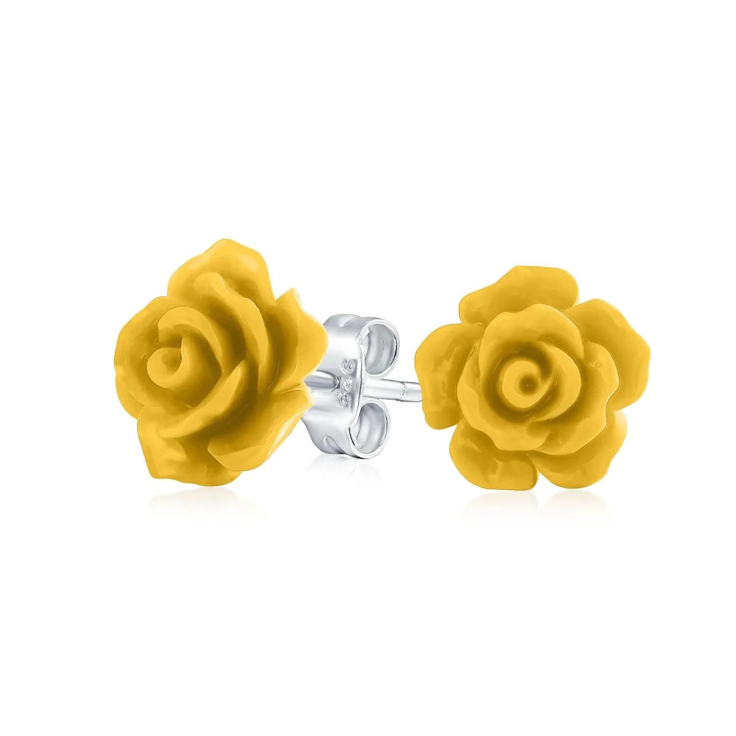 Romantic 3D Carved Rose Flower Post Stud Earrings in Various Colors, 10MM Lightweight