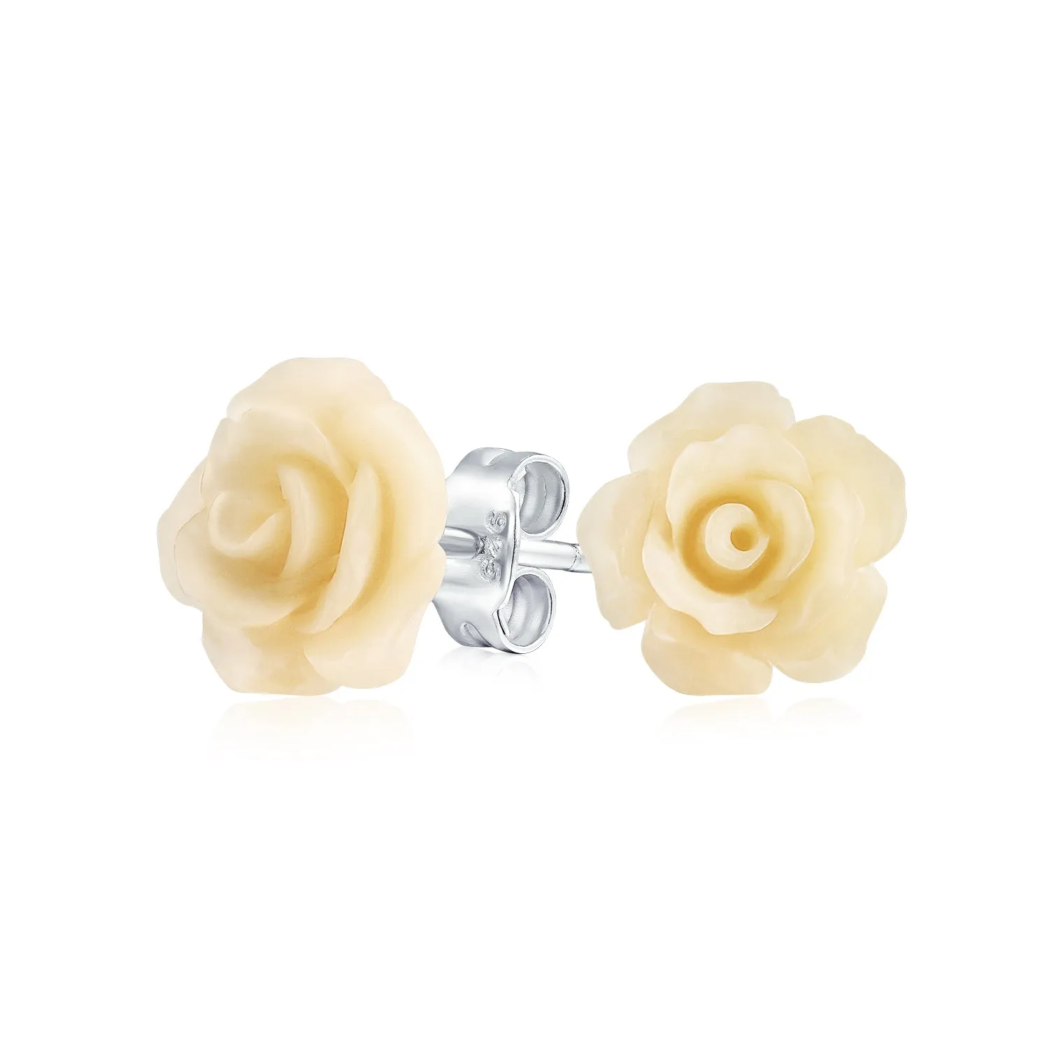 Romantic 3D Carved Rose Flower Post Stud Earrings in Various Colors, 10MM Lightweight