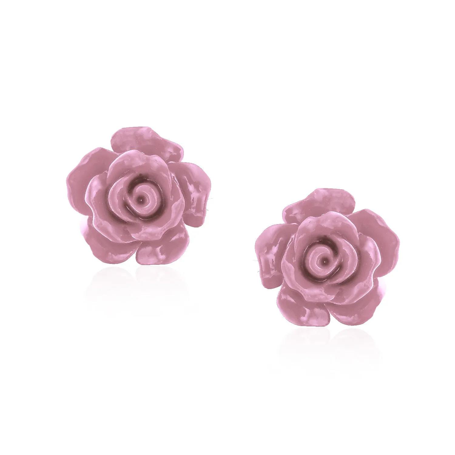 Romantic 3D Carved Rose Flower Post Stud Earrings in Various Colors, 10MM Lightweight