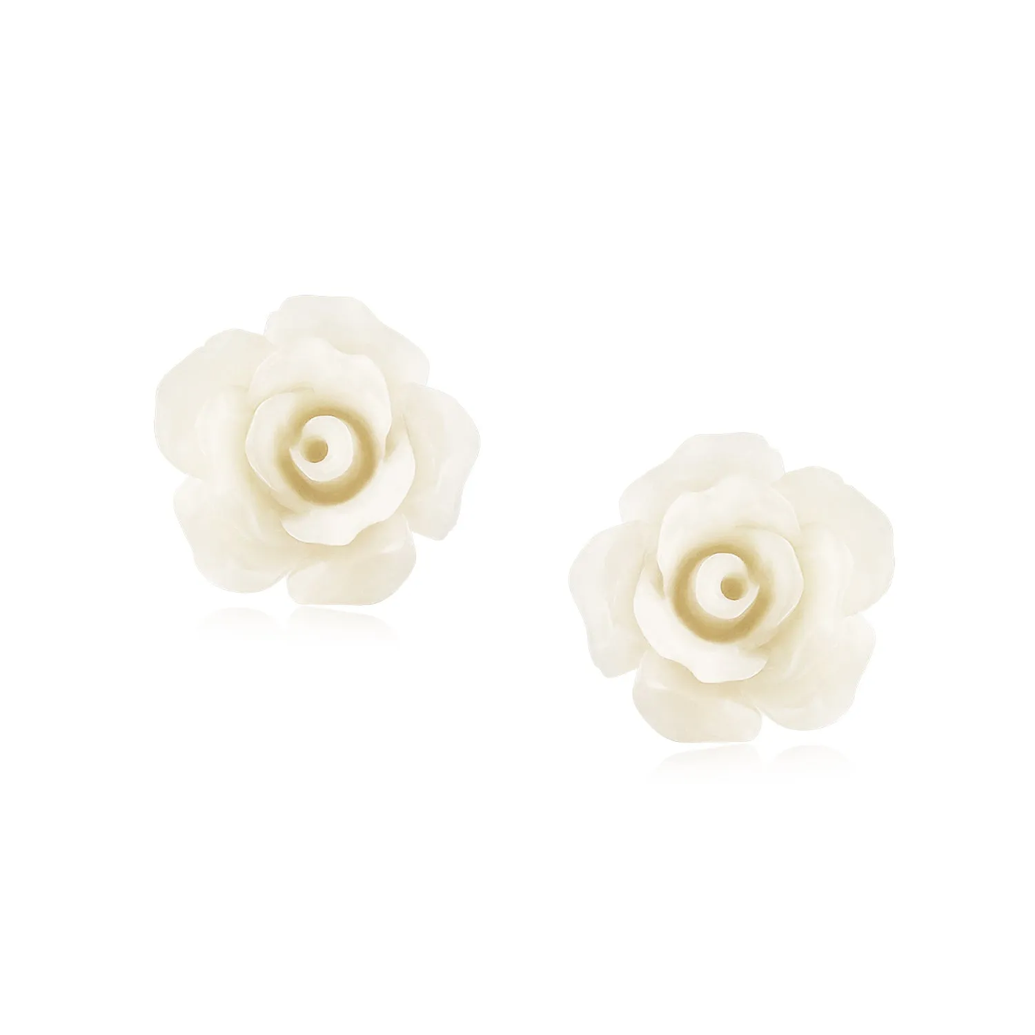 Romantic 3D Carved Rose Flower Post Stud Earrings in Various Colors, 10MM Lightweight