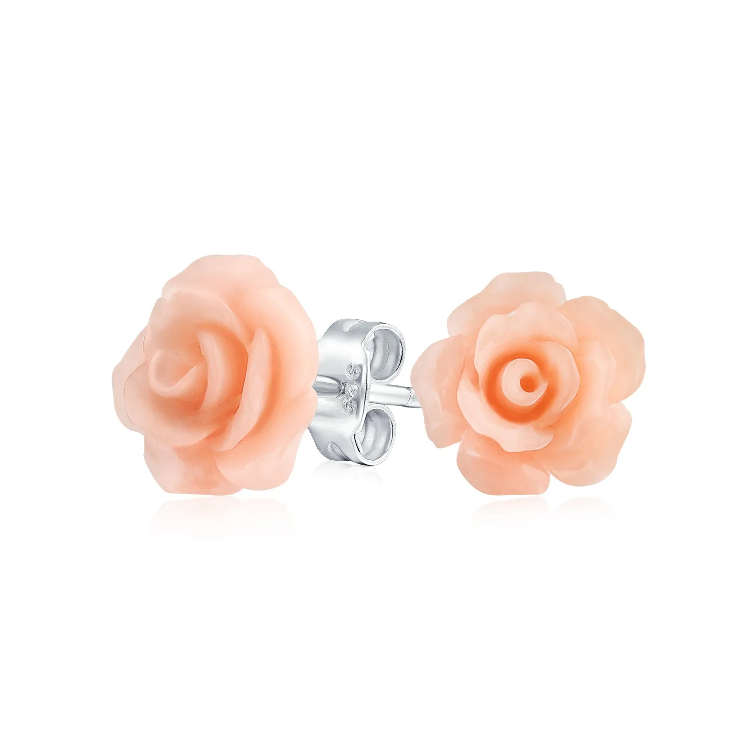 Romantic 3D Carved Rose Flower Post Stud Earrings in Various Colors, 10MM Lightweight