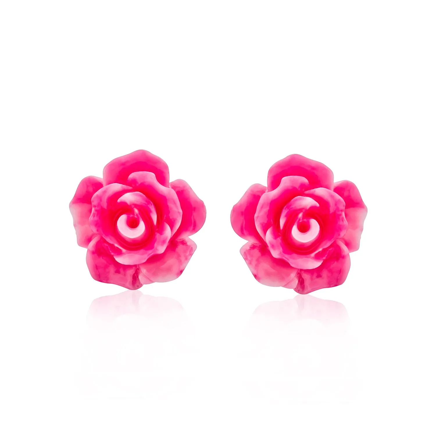 Romantic 3D Carved Rose Flower Post Stud Earrings in Various Colors, 10MM Lightweight