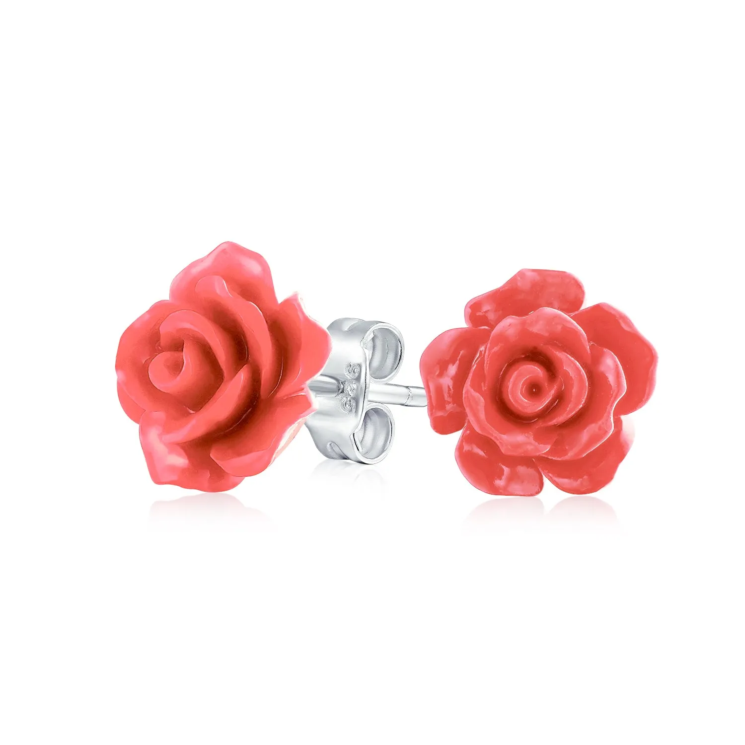 Romantic 3D Carved Rose Flower Post Stud Earrings in Various Colors, 10MM Lightweight