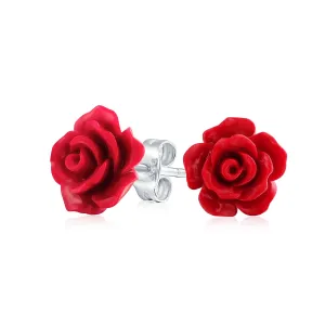 Romantic 3D Carved Rose Flower Post Stud Earrings in Various Colors, 10MM Lightweight