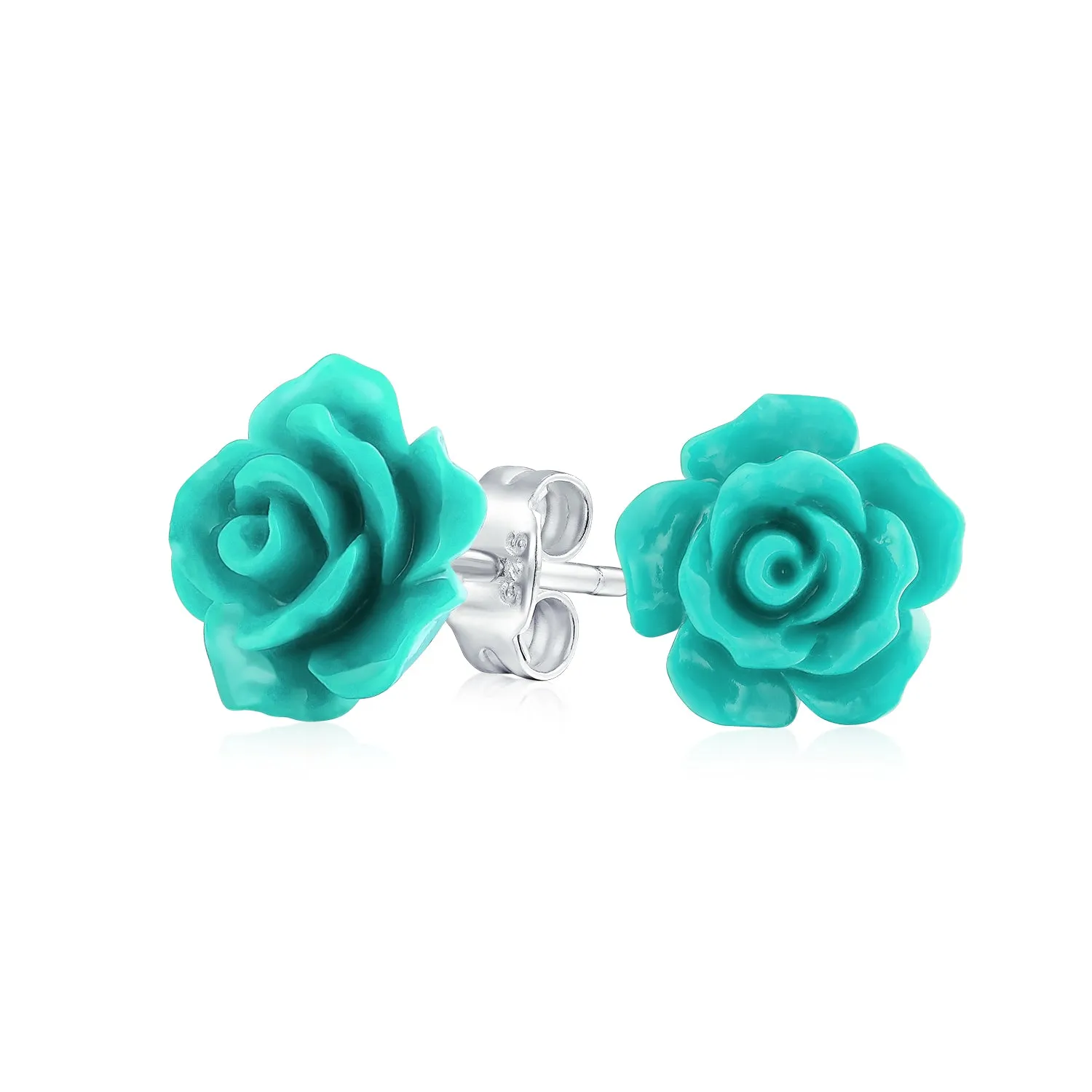 Romantic 3D Carved Rose Flower Post Stud Earrings in Various Colors, 10MM Lightweight