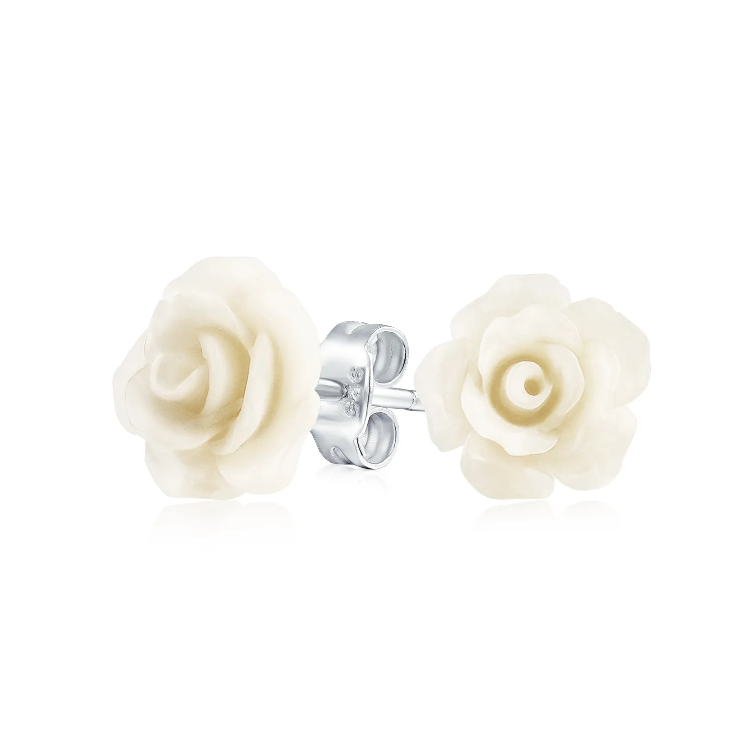 Romantic 3D Carved Rose Flower Post Stud Earrings in Various Colors, 10MM Lightweight