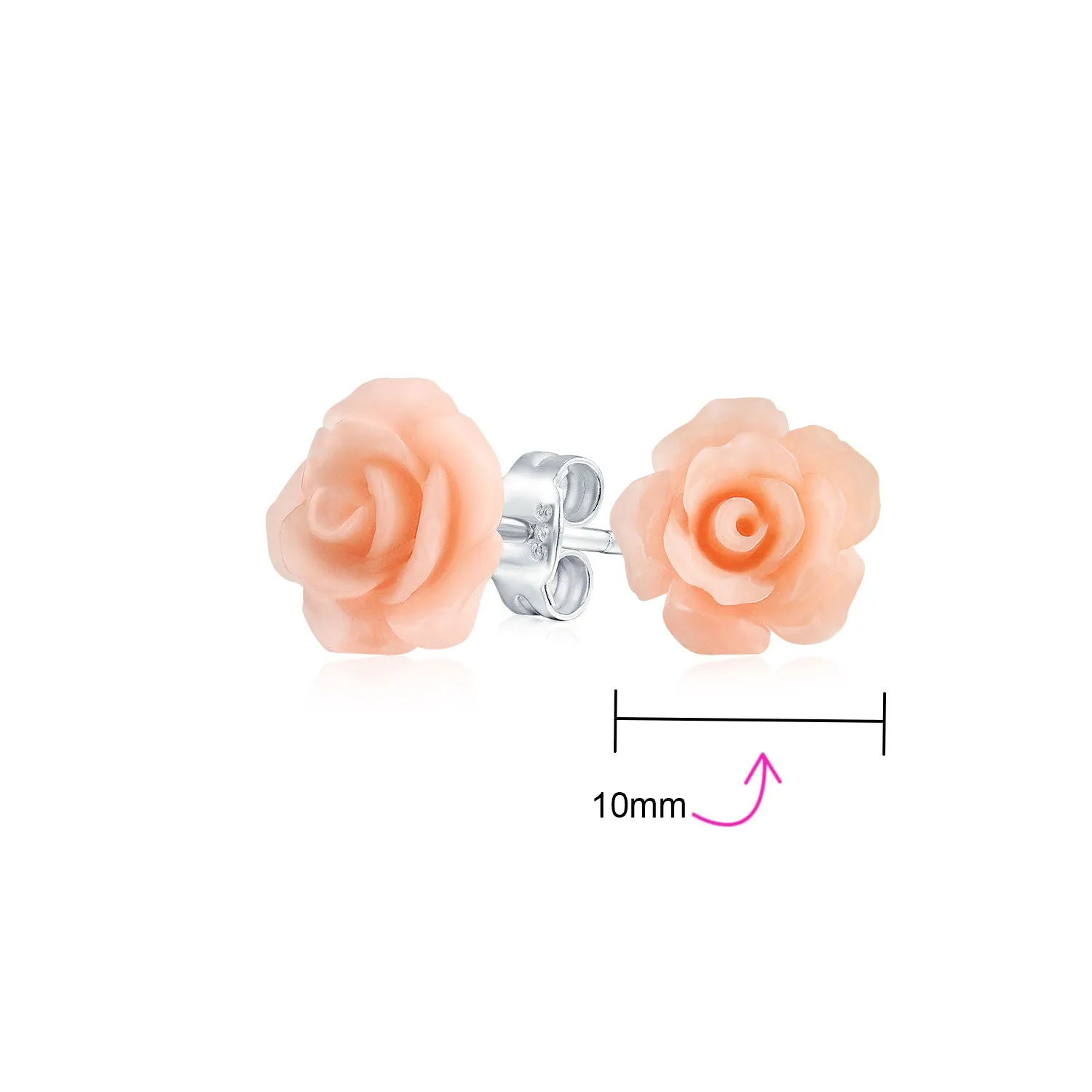 Romantic 3D Carved Rose Flower Post Stud Earrings in Various Colors, 10MM Lightweight