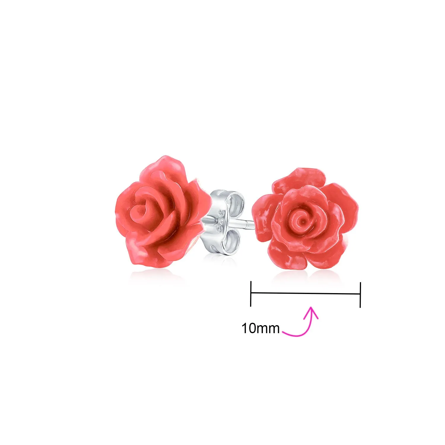 Romantic 3D Carved Rose Flower Post Stud Earrings in Various Colors, 10MM Lightweight