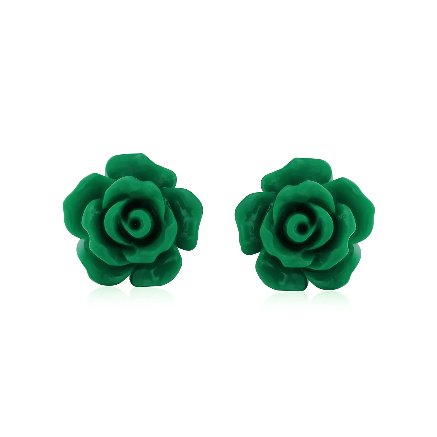 Romantic 3D Carved Rose Flower Post Stud Earrings in Various Colors, 10MM Lightweight