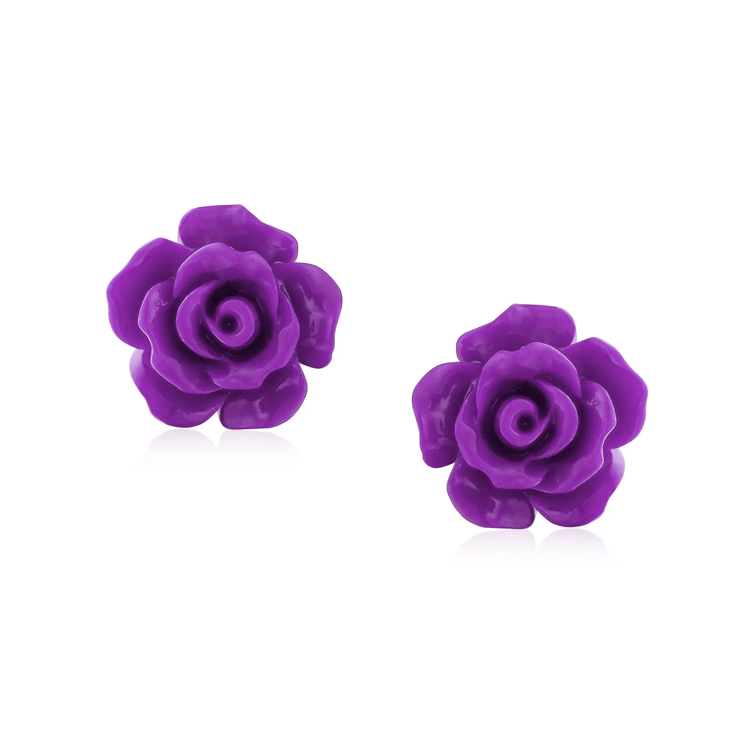 Romantic 3D Carved Rose Flower Post Stud Earrings in Various Colors, 10MM Lightweight