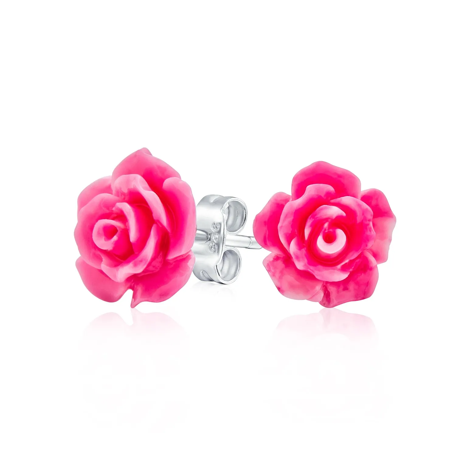 Romantic 3D Carved Rose Flower Post Stud Earrings in Various Colors, 10MM Lightweight