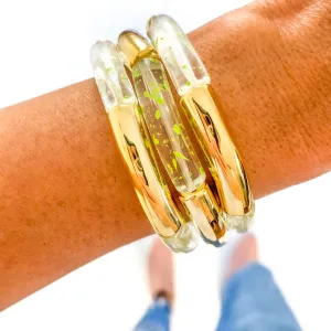 SAVVY Clear/Green/Gold Tube Bracelet