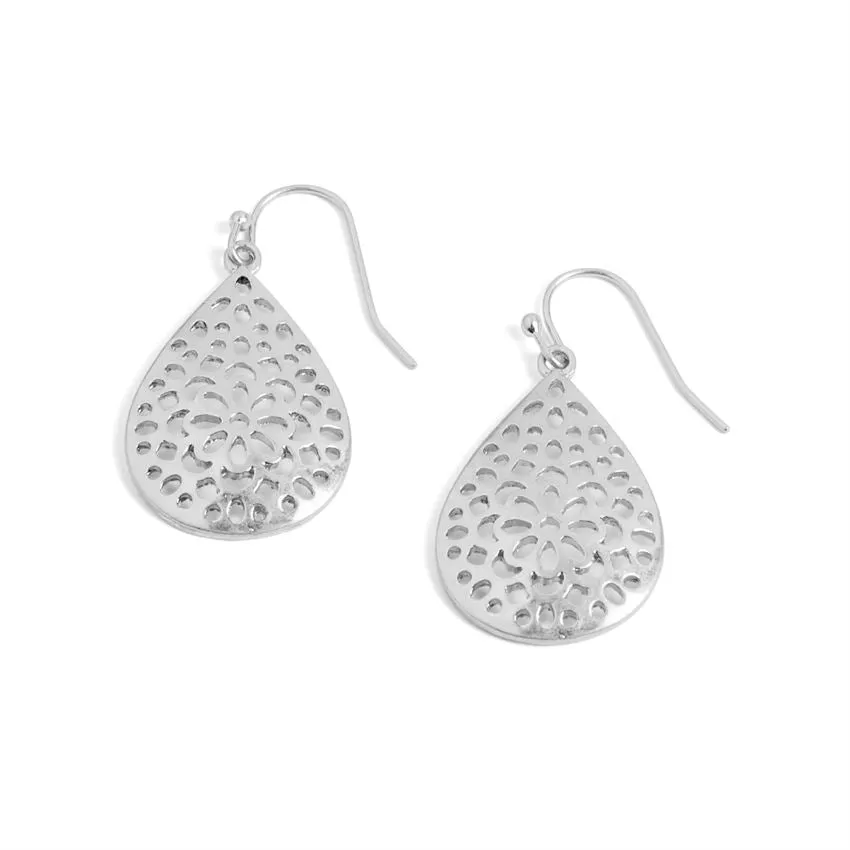 Silver Flower Drop Earrings