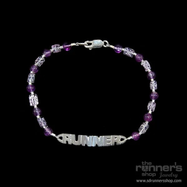 Silver "Runner" w/ Etched Amethyst Bracelet