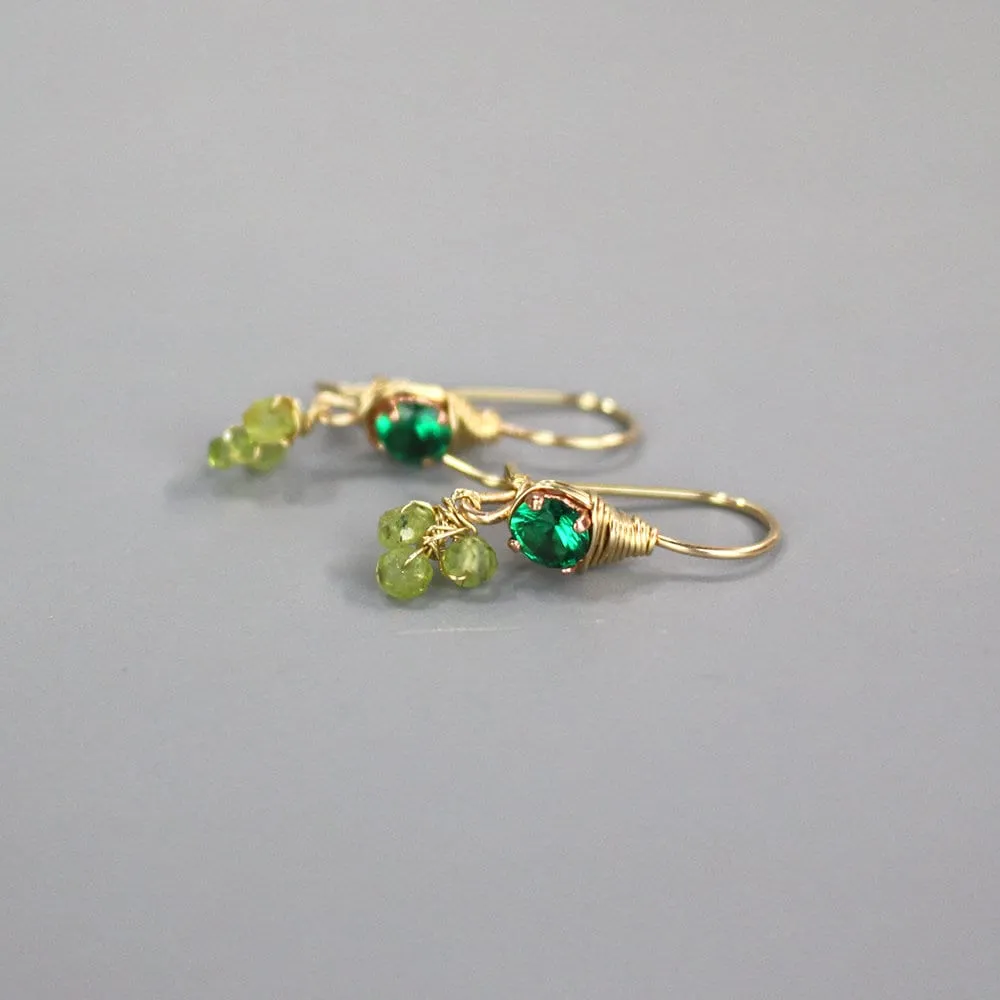 Small Green Zircon Peridot Clover Earrings