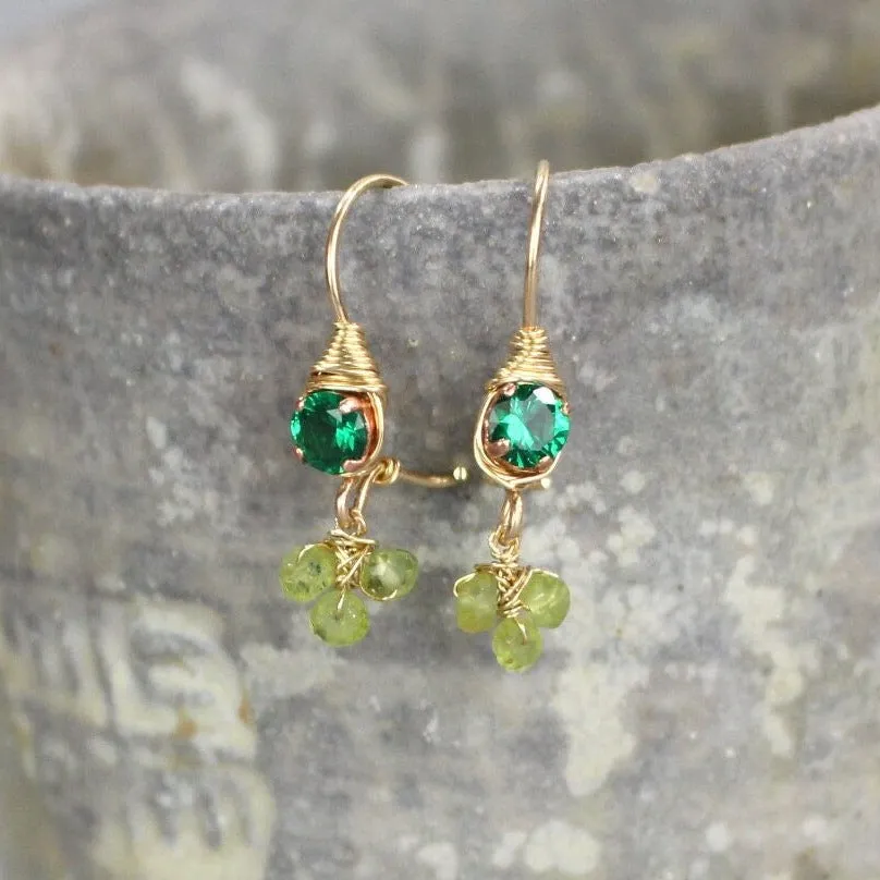 Small Green Zircon Peridot Clover Earrings