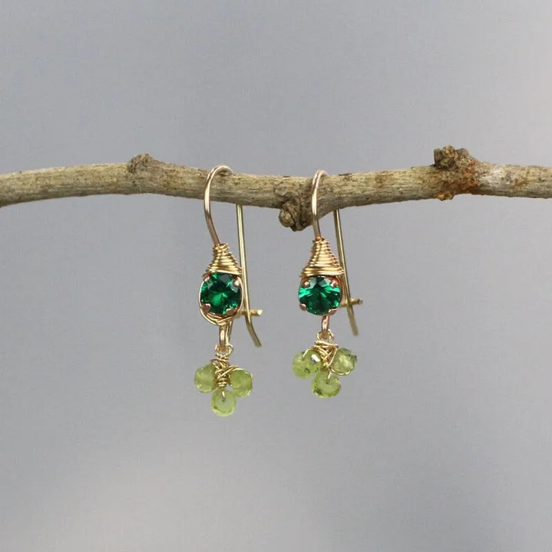 Small Green Zircon Peridot Clover Earrings