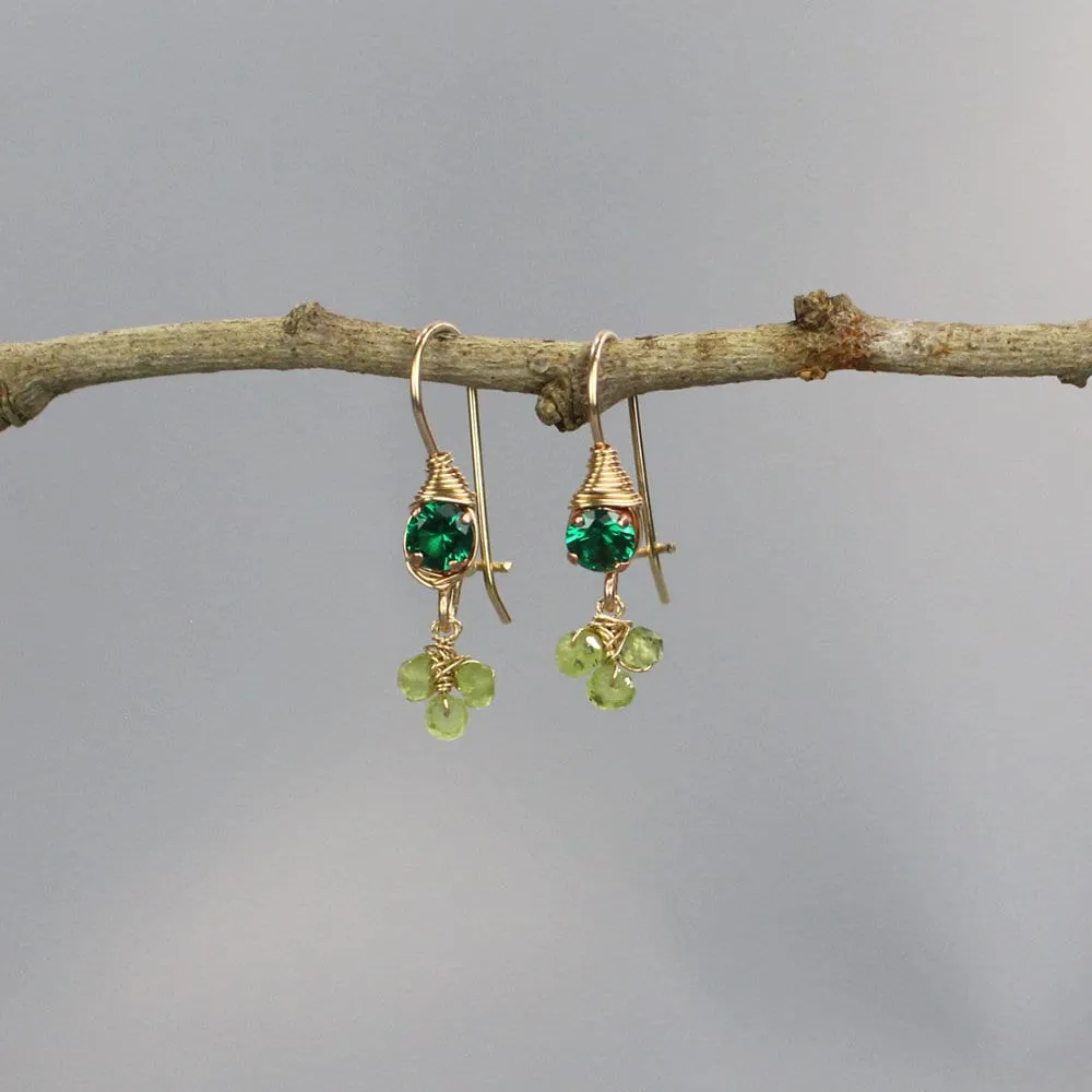 Small Green Zircon Peridot Clover Earrings