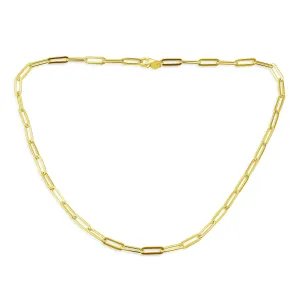 Solid 14K Gold Over Silver Italian 4mm Paperclip Chain Necklace for Men Nickel-Free