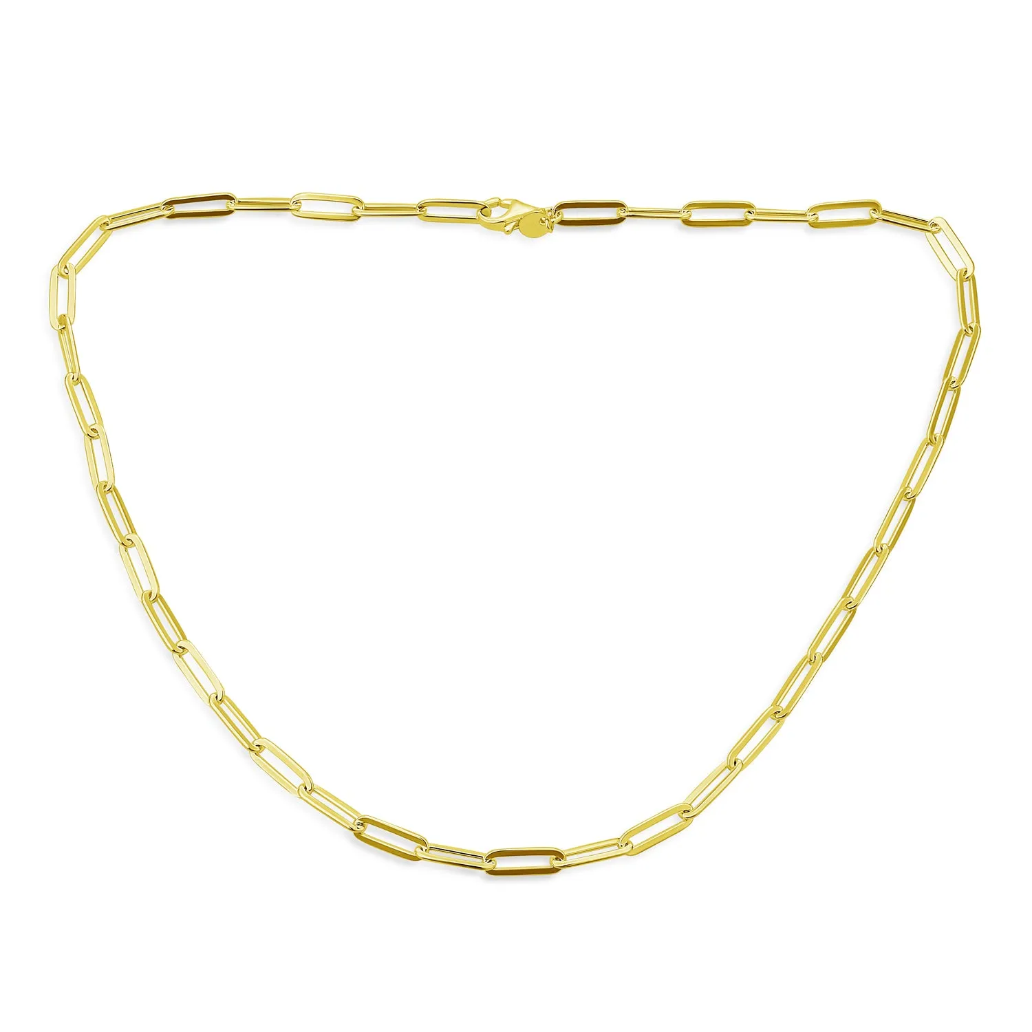 Solid 14K Gold Over Silver Italian 4mm Paperclip Chain Necklace for Men Nickel-Free