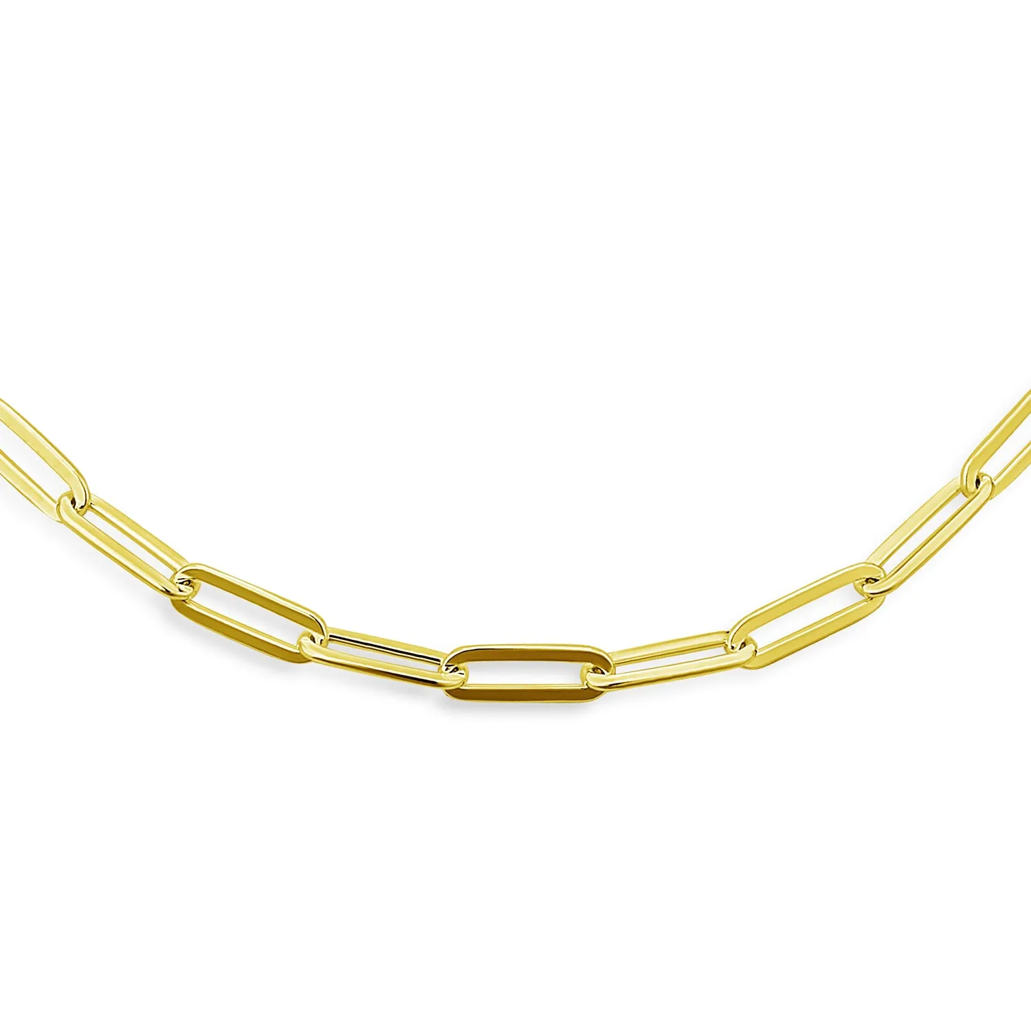 Solid 14K Gold Over Silver Italian 4mm Paperclip Chain Necklace for Men Nickel-Free