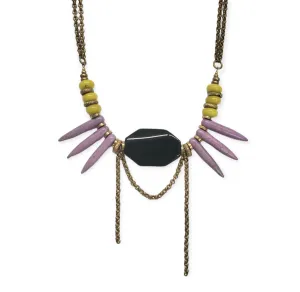 Spike Fringe Collar Necklace - Black Agate