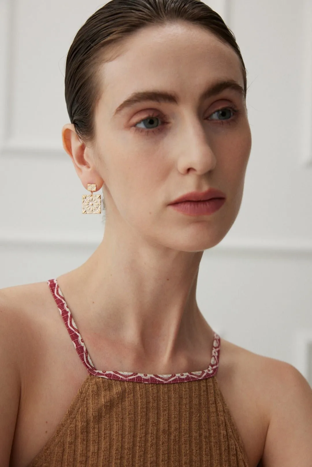 Square Drop Earrings with Enamel Glaze