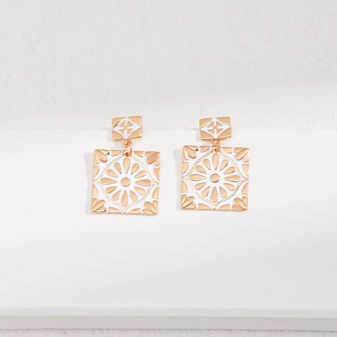 Square Drop Earrings with Enamel Glaze