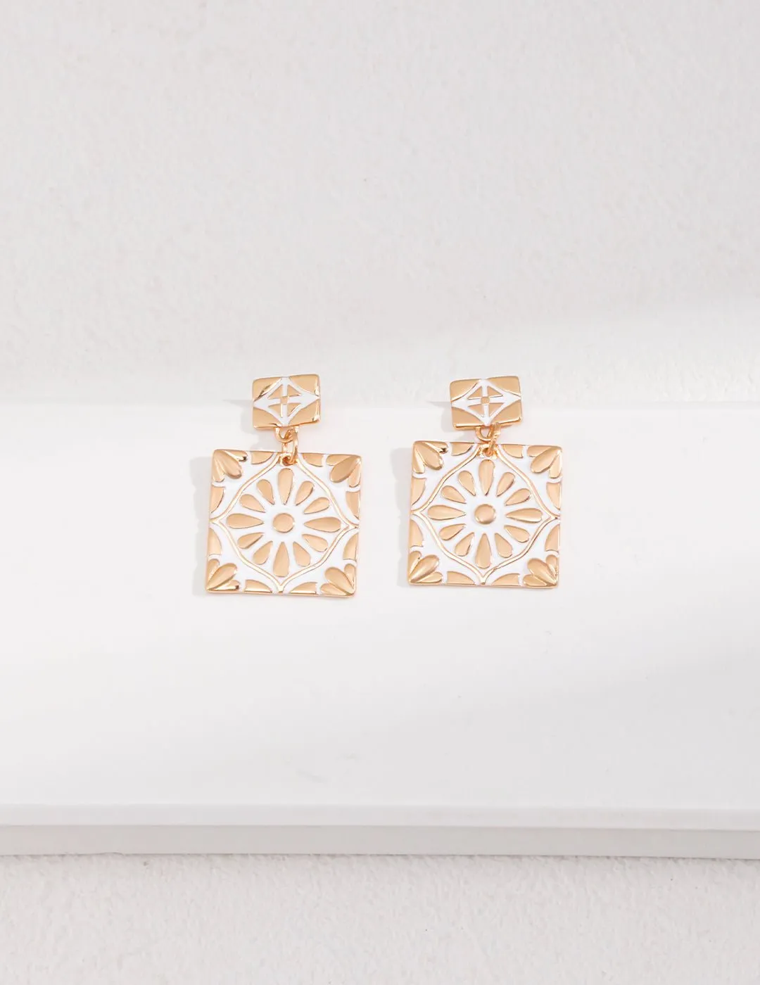 Square Drop Earrings with Enamel Glaze