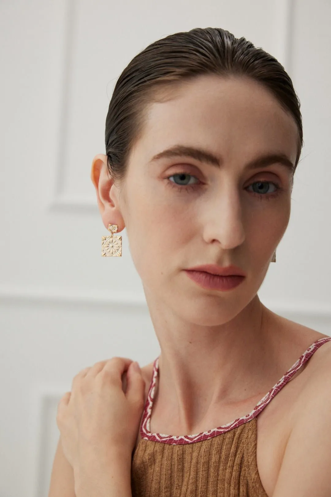 Square Drop Earrings with Enamel Glaze