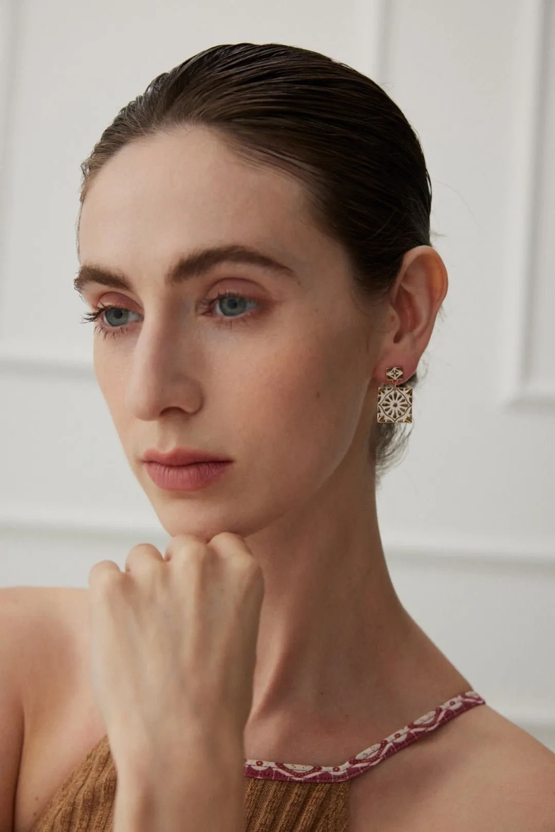 Square Drop Earrings with Enamel Glaze