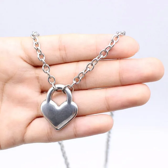 Stainless Steel Silver Color PadLock Pendant Necklaces