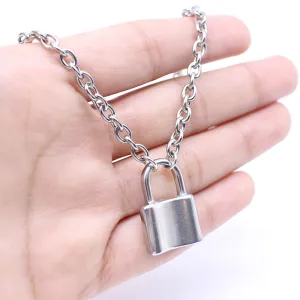 Stainless Steel Silver Color PadLock Pendant Necklaces