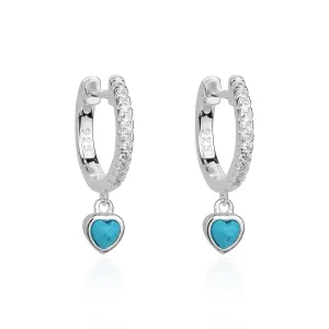 Sterling Silver 10mm Turquoise White Topaz Huggie Earrings