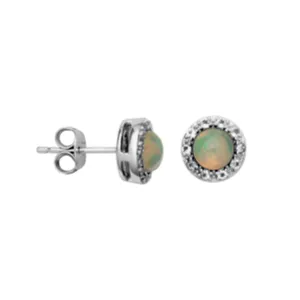 Sterling Silver Ethiopian Opal & White Topaz Halo Stud Earrings by Samuel B.