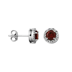 Sterling Silver Garnet & White Topaz Halo Stud Earrings by Samuel B.